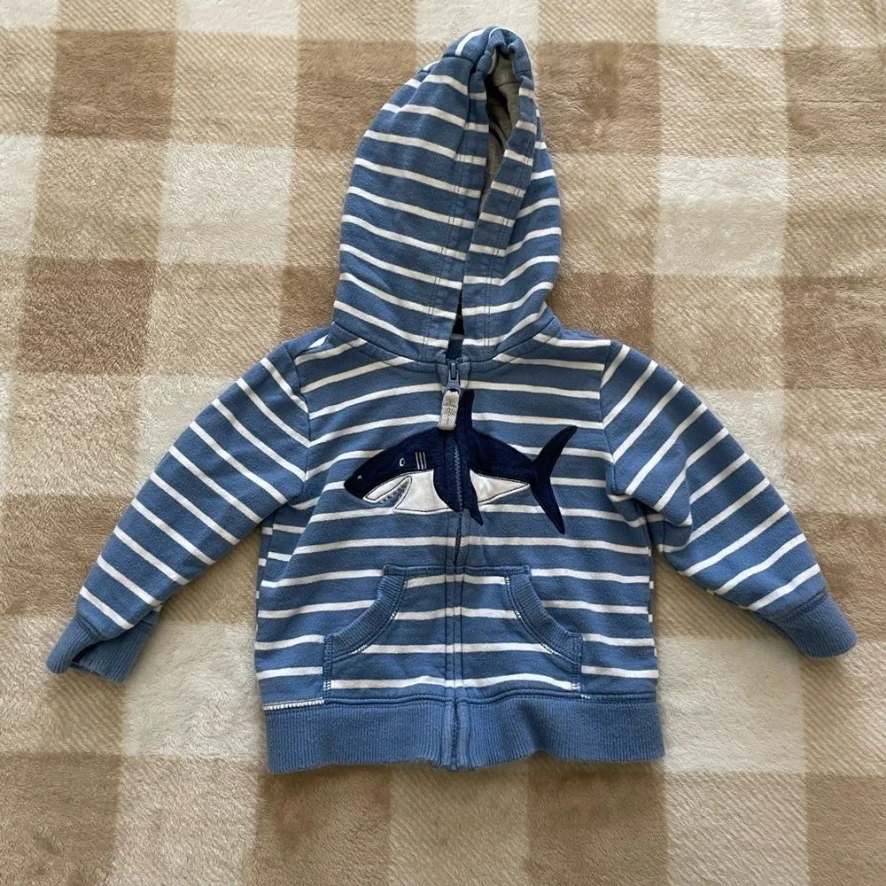 Carter's Blue and White Striped Shark Hoodie